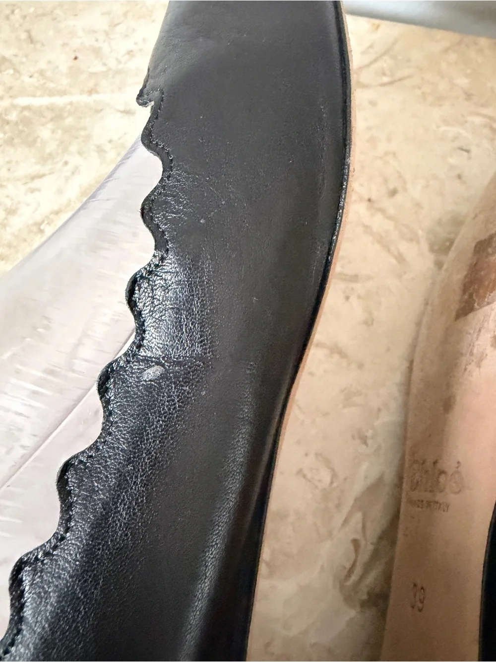 Chloé Lauren Scalloped Ballet Flat Chloe Black Leather Size 39 US 8.5 Designer